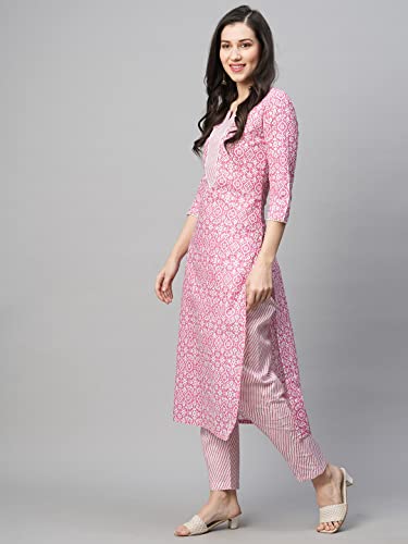 Image of GoSriKi Women's Cotton Blend Printed Straight Kurta With Pant