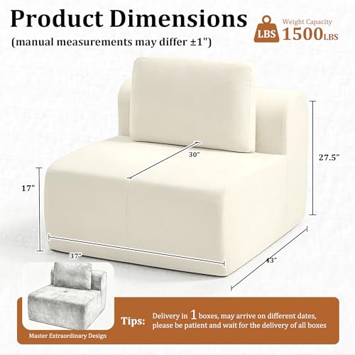Image of 37 inch Oversized Boneless Couch, Comfort Cloud Sectional Couches for Living Room, Modular Sofa High Back & Extra Deep Seat, No Assembly, Soft Chenille Fabric (Warm White, 37 inch-Single Seat)