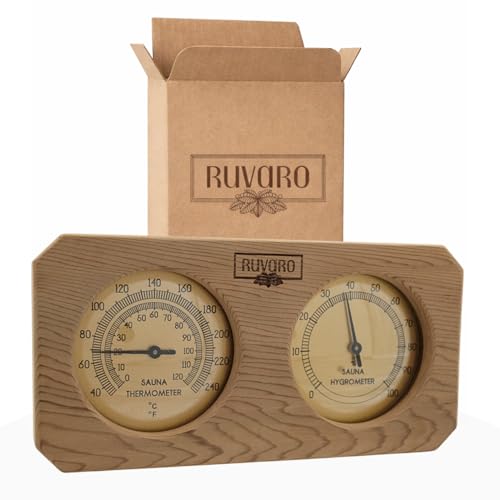 RUVARO Sauna Thermometer and Hygrometer 2-in-1 – Handcrafted from Canadian Red Cedar Wood - Analog Temperature & Humidity Gauge – Fahrenheit & Celsius – Premium Glass Dial – Luxury Sauna Accessories