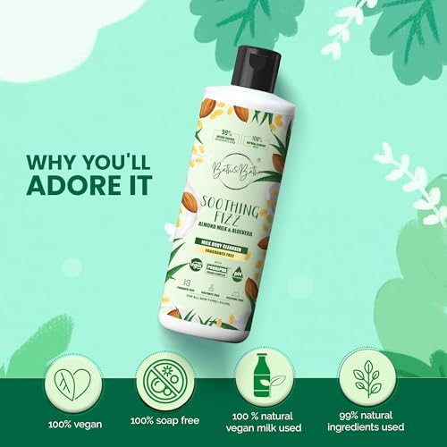 Image of Bath&Bathe Soothing Fizz Body Wash - Aloe Vera & Almond Milk, Fragrance-Free | Sulfate-Free, Paraben-Free | Gentle & Hydrating for Sensitive Skin 250ml