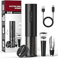 GHB Korkenzieher Elektrisch 6-in-1 Weinöffner Set mit USB-Ladekabel Folienschneider Weinausgießer und Vakuumverschluss Geschenkidee für Weinliebhaber