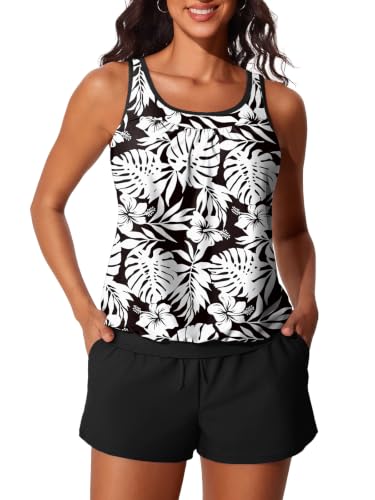 Image of Summer Mae Blouson Women's Tankini Swimsuits Tummy Control Modest 2026 Two Piece with Sporty Pockets Bathing Suits