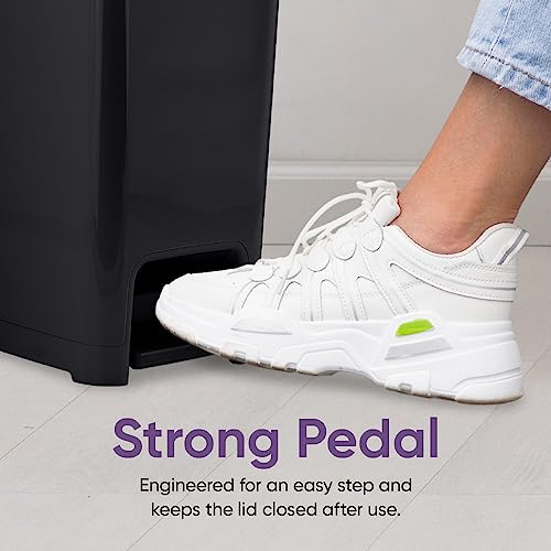 Image of Superio Slim Trash Can with Foot Pedal - 2.5 Gallon Step-On with Lid, Small Plastic Garbage Bin for Bathroom, Kitchen, Office, Under Desk, Bedroom, Dorm - Black, 3