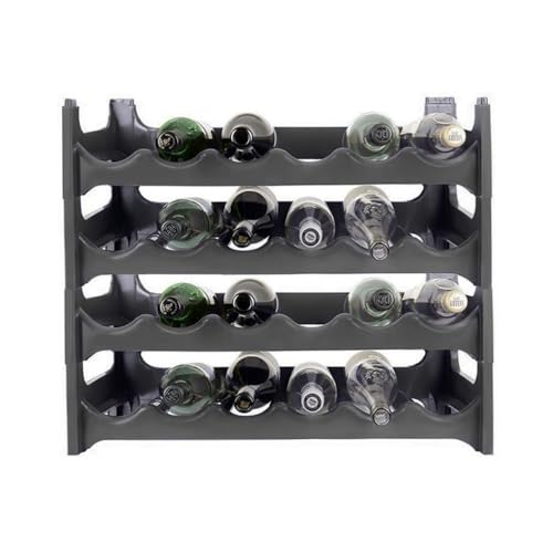 VIRSUS Cantinetta scaffale componibile Color Grigio, misura 60x24x54 cm, cantina in Plastica con 4 Ripiani da 6 slot, Portabottiglia impilabile per vino, acqua, acqua champagne -2073F (24 Bottiglie)