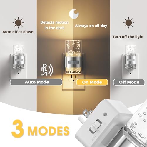 Image of L LOHAS LED Motion Sensor Night Light,Dimmable Night Lights Plug into Wall, 2 Pack 3000K Night-Lights with 0-100 LM Adjustable, Acrylic Bubble Plug in Nightlight for Bathroom Hallway Nursery