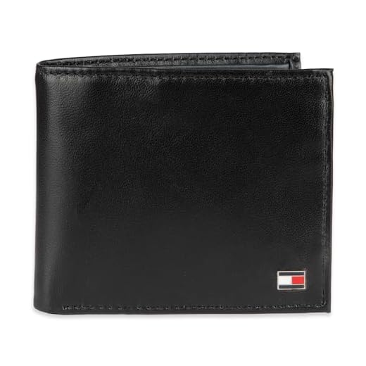 Tommy Hilfiger Carteira masculina de couro Carteira fina com bloqueio de RFID e compartimento para cart o remov vel e caixa de presente, Oxford preta