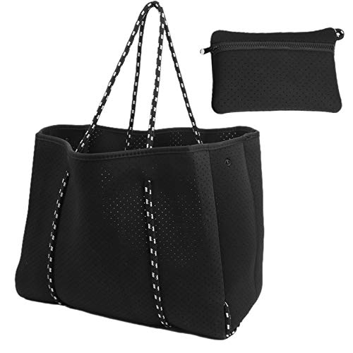 Bolso de playa de neopreno, bolso de mano para mujer, bolso pequeño colgante incorporado, estudio familiar de diseño perforado para oficina de viajes(38 * 19 * 6cm-black) Bolso de playa de neopreno, bolso de mano para mujer, bolso pequeño colgante incorporado, estudio familiar de diseño perforado para oficina de viajes(38 * 19 * 6cm-black)