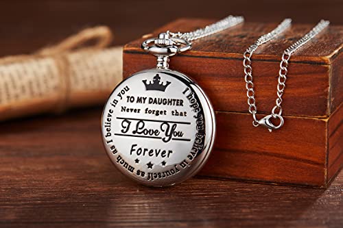 Gorben Black Engraved Pocket Watches To My Daughter Quartz Watches Fob Clip Chains Birthday Gifts For Kids #TOP3