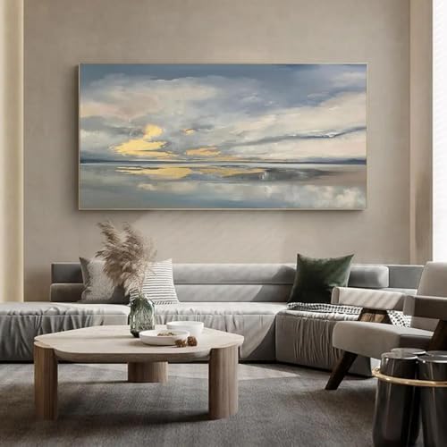 Impression murale côtière encadrée 55x110 cm avec un coucher de soleil sur la plage