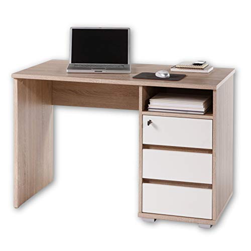 PRIMUS 1 Schreibtisch mit Schubladen, Sonoma Eiche Optik / Weiß - Bürotisch Computertisch fürs Homeoffice mit Stauraum…