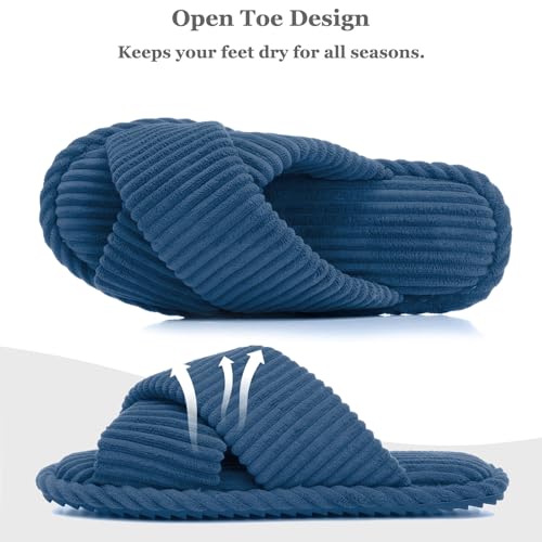 Image of GOEWY Slippers for Women Memory Foam House Bedroom Corduroy Crossbands Open Toe Slides Sandals Shoes Comfy Trendy Gift for womens Anti-Skid sole