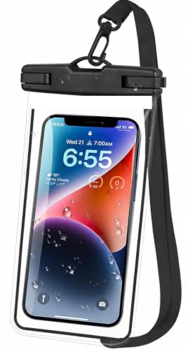 Image of Waterproof Phone Pouch, IPX8 Universal Waterproof Phone Case Dry Bag with Lanyard for iPhone 14 13 12 11 Pro Max XR X XS SE 8 Plus Samsung S23 S22 Ultra S21 S10 S9 (Black- Pack-01)
