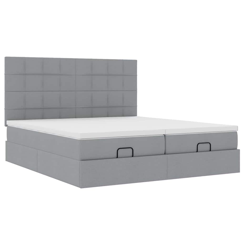 200 x 200 cm grigio chiaro pouf con molle insacchettate, topper, spazio di archiviazione, meccanismo di sollevamento