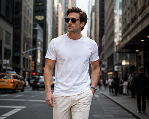Image of Men's Essential 100% Cotton Crew Neck T-Shirt - Plain, Short Sleeve, Regular Fit, Premium, Super Soft, Classic Everyday Wear