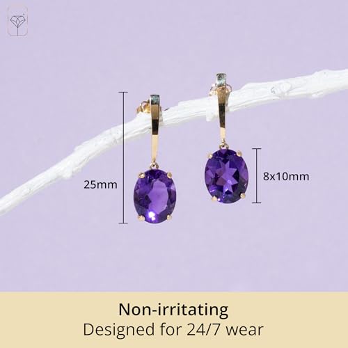 14k White or Yellow Gold Oval Cut Gemstone Drop Dangle Earrings for Women with 10mm x 8mm Birthstone and Push Back by MAX + STONE3