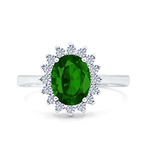 Blue Apple Co. Halo Art Deco Oval Wedding Engagement Bridal Ring Round Simulated Cubic Zirconia 925 Sterling Silver