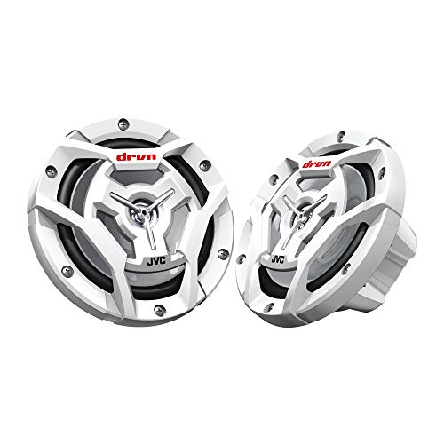 Image of Kicker Marine KMTES Black Tower Enclosures Loaded with (2) 6.5 inch White JVC Marine Coaxial Speakers.