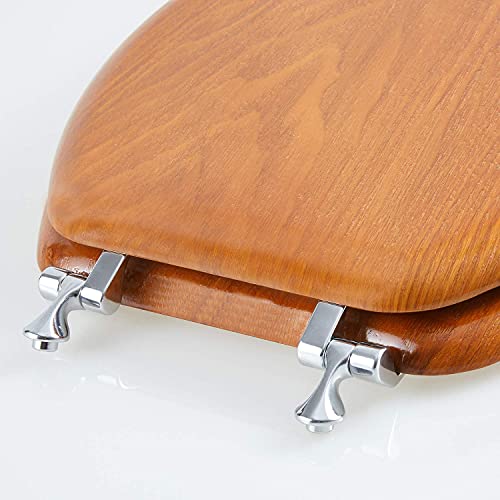 Angel Shield Durable Wood Veneer Natural Toilet Seat Metal Hinged Easy Clean Anti-scratch American Standard(Elongated,Wood Color) - Thumbnail 5