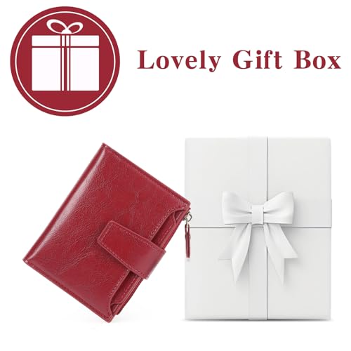 Image of GOIACII Leather Women's Wallet RFID Blocking Credit Card Holder Red | Compact, Small, Trifold Billfold with Zipper Coin Pocket, 4 ID Windows