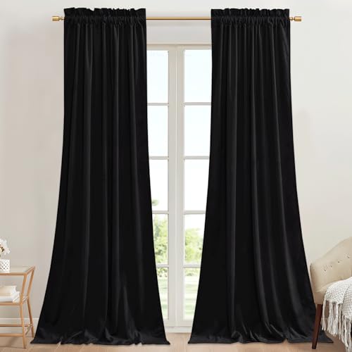 StangH Velvet Curtains 90in Blackout Panels 2pc