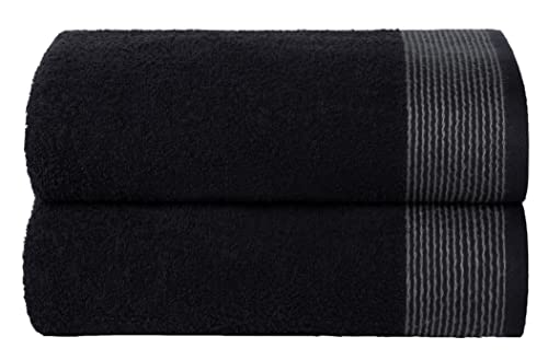 BELIZZI HOME Ultra Soft 2 Pack Oversized Bath Towel Set, 28x55 inches, 100% Cotton, Large, Absorbent, Quick Dry, Lightweight, Ideal for Gym, Travel, Camp, Pool - Black
