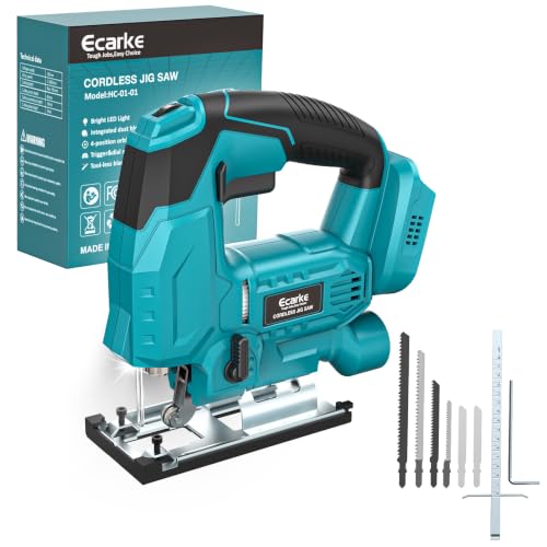 Image of Ecarke Cordless Jig Saw Compatible With Makita 18V Battery, 4 Orbital Sets, 6 Variable Speeds Control, Dust-Blowing, ±45 Bevel Cuts, LED Light and 6PCS Blades For Straight Curve Cutting, Tool Only