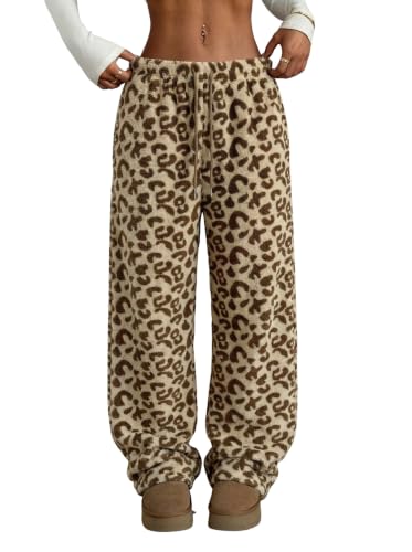 Image of ZAFUL Women's Fuzzy Plush Pajama Pants Wide Leg Pj Bottoms Lounge Pants