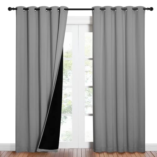 Image of NICETOWN Silver Grey Full Shade Curtain Panels, Pair of Energy Smart & Noise Blocking Out Blackout Drapes for Dining Room, Thermal Insulated Guest Room Lined Window Dressing(Silver Grey, 62 x 84 inch)