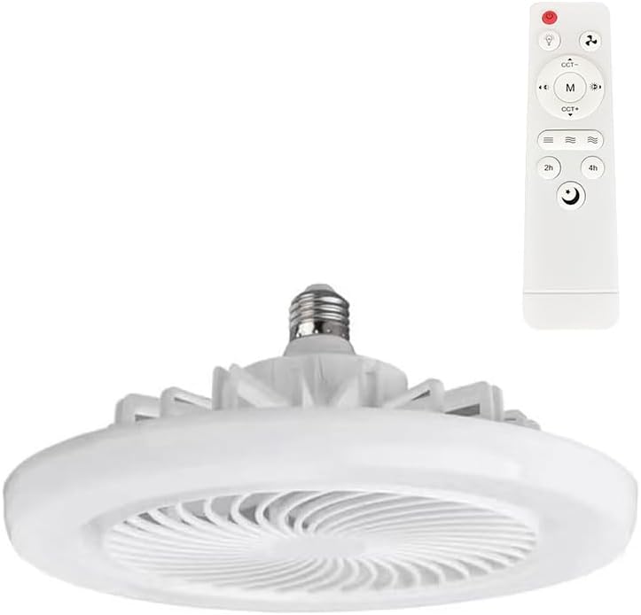26cm Diameter 2-in-1 LED Fan Light, LED Fan Lamp Bead E27 Screw Bulb Fan, Remote Control Bedroom Ceiling Fan Three-Speed Mode Quiet Bedroom Ceiling Fan Light for Home/Office