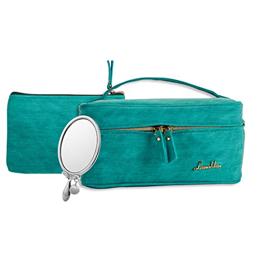 Lauahkiu Travel Makeup Bag Cosmetic Bag Makeup Organizer Large Makeup Bag Makeup Organizer Bag Makeup Travel Bag Make Up Bag Traveling PU Leather Makeup Bag for Women