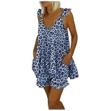 SCBFDI Top Und Short Unterdamen mit Leoparden Dünner Abend Top Und Short Frühling Weich Schönes Top Und Short Damen Große Größen Boyfriend V Ausschnitt Camisole ärmellos Blau