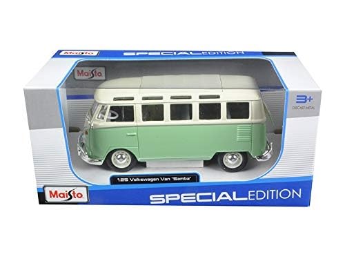 Maisto VW Bus Samba Modellauto im Maßstab 1 25, Türen und Heckklappe zum Öffnen, 20 cm, Farbe wird nach dem Zufallsprinzip versendet, Farblich Sortiert, Blau