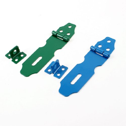 Image of Aexit 2 Set Home Hardware Door Safety Lock Green Blue Metal Padlock Hasp Staple 100mm Long Model:24as12qo329