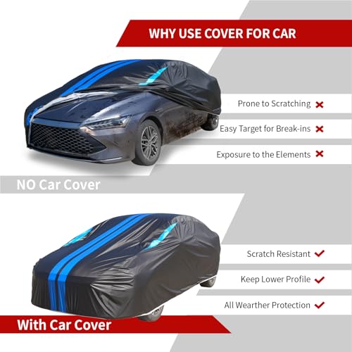 Image of Car Covers for Automobiles, 6 Layers Car Cover Waterproof All Weather, Outdoor Car Cover Sun UV Rain Snow Wind Protection, Full Exterior Cover Fit for 201 inch(201 * 75 * 59 inch) Sedan