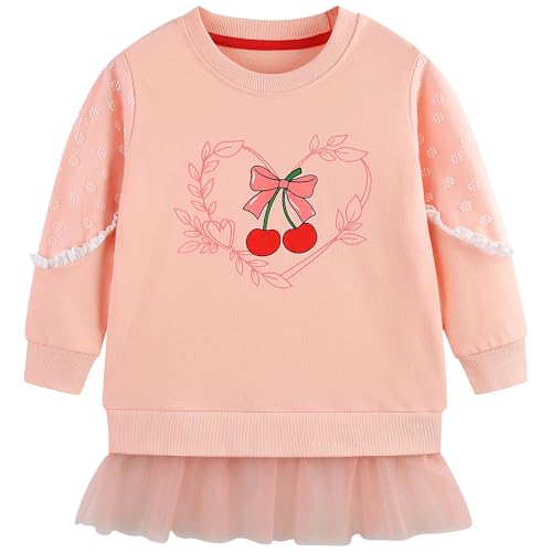 Tokeya Girls Sweatshirts Cotton Crew Neck Jumper Long Sleeve Casual Kids Clothes Cute Print Pattern T Shirt Soft Comfort Pullover Tops for Sports Outdoor Girl Clothing Age 6-7 Years, Pink