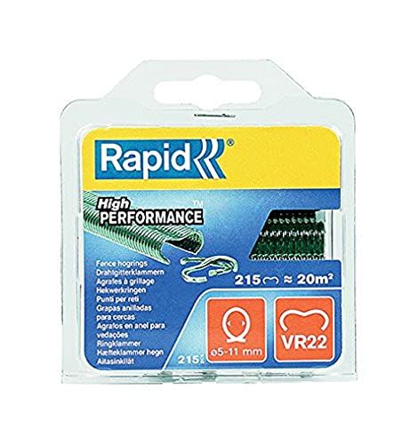 Rapid VR22 - Agrafes à Grillage en Acier Galvanisé, Plastifié Vert, Compatible avec les Grillages 5-11 mm, Idéal pour Sécuriser Cages & Clôtures, 215 Pièces, Emballage sous Blister (40108802)
