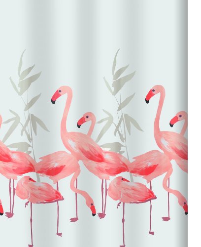 Spirella Anti-Schimmel Duschvorhang Flamingo Anti-Bakteriell, waschbar, wasserdicht Polyester 180x200cm