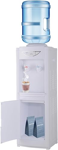 Dispensador de agua fría y caliente de carga superior, enfriadores de agua de 5 galones con gabinete de almacenamiento y cerradura de seguridad para