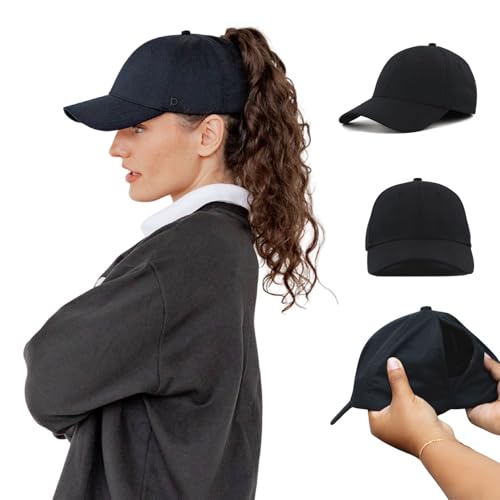 Ponyback Everday Fit Womens Baseball Cap in Black with Magnetic Closure for Ponytails