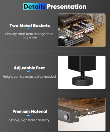 Media Stand with Two Detachable Baskets, 4-Tier AV Media Stand Corner Shelf for DVD Players/Cable Boxes/Games Consoles, Audio Storage Rack for Living Room, Gaming Room, Music Studio, Black - Image 5