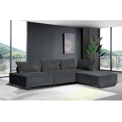 CONCEPT USINE | Canapé d'angle Modulable 4 Places STAVA | Velours Texturé Gris | Élégant et...