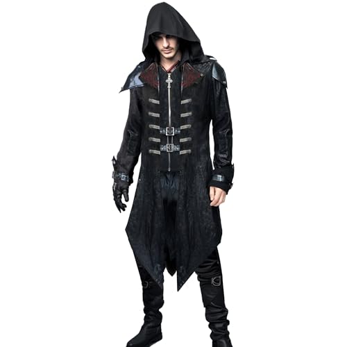 FunParrot Mens Steampunk Jacket Hoodie Retro Punk Party Outwear CoatTail Cosplay Stage Uniform Halloween Costume (Black XL)