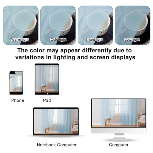Image of OWENIE Sky Blue Sheer Curtains 90 Inches Long for Bedroom Living Room 2 Panels Set, Light Filtering Voile Light Blue Sheer Curtain, Airy Rod Pocket Farmhouse Curtains, 42Wx90L, Sky Blue