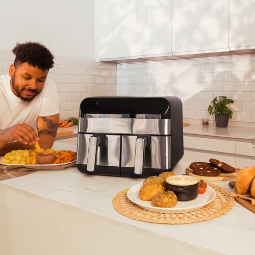 Cecotec Friggitrice Ad Aria 9L Cecofry Advance 9000 Inox. Airfryer Digitale 2800W, 2 Vaschette Da 4,5L, Doppia Temperatura, Temperatura Regolabile Da 80-200 ºC, 7 Programmi, Pannello Touch - 4