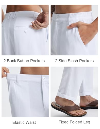 Libin Men's Linen Pants Elastic Waist Lightweight Casual Pants Comfy Summer Beach Travel Lounge Trousers with Pockets4