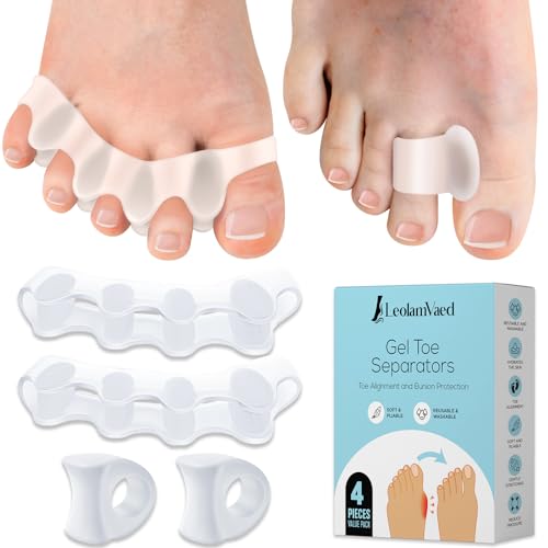 (4 Piezas en Dos Tipos) Separador Dedos Pie Silicona, Separadores de Dedos de los Pies para Pies Hombres y Mujeres, Alivio Rápido del Dolor de Dedo en Martillo y Juanetes, Hecho de Gel de Grado Médico