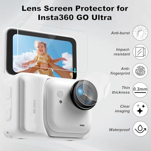 Image of M.G.R.J Tempered Glass Screen Protector for Insta360 GO Ultra Action Camera (Set of [2] Screen Tempered Glass & [2] Lens PET Protector) [2+2 Pack] (Transparent)