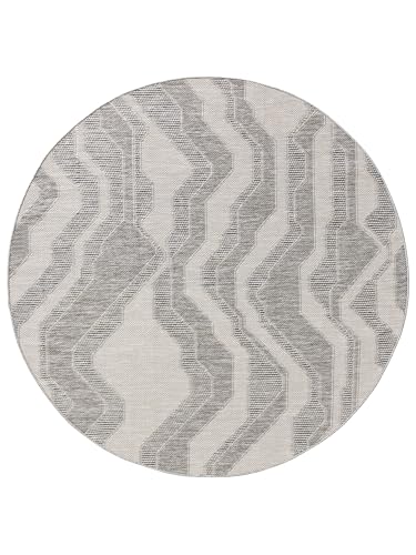 benuta Nest Teppich Bronco - Grau 160 cm rund - Kunstfaser - Outdoor geeignet - rund & im Style: Geometrisch, Minimalistisch - Pflegeleicht für Wohnzimmer Schlafzimmer