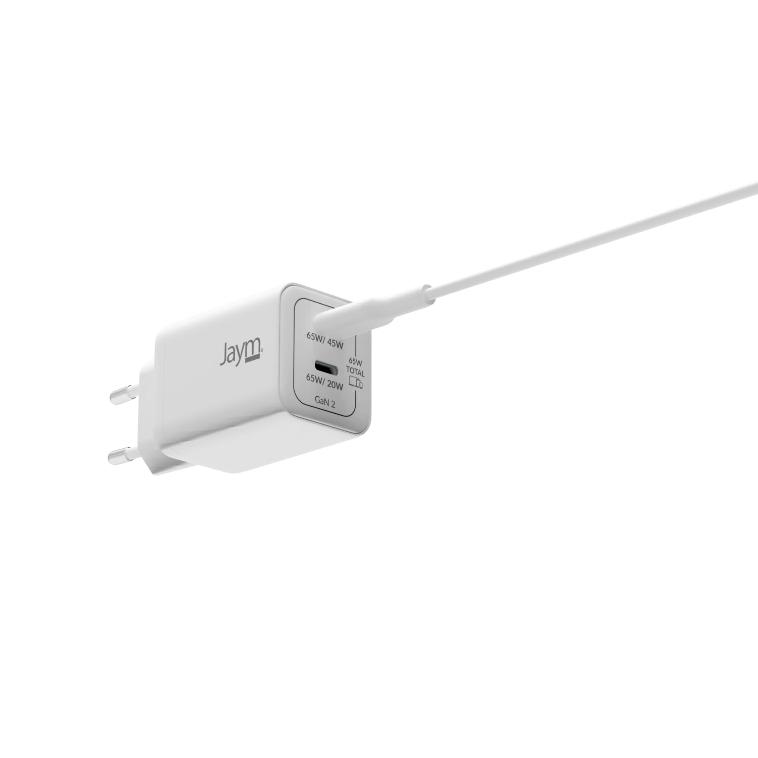 Jaym - Cargador de corriente GaN 65 W + cable USB-C 2 m 100 W Dual USB-C de carga rápida PD PPS para MacBook Pro, iPad, PC portátil, iPhone 17/16, Samsung S26/S25