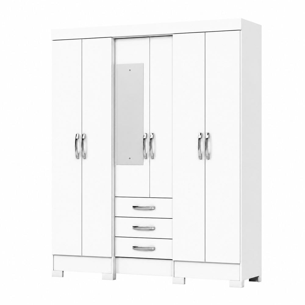 Armario Infantil Antares con Espejo, 6 Puertas y 3 Cajones – Moderno y Funcional - Blanco